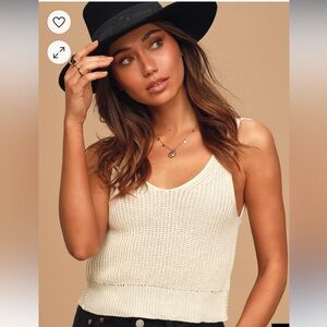 Lulus | Lets Get Away Twist Back Tank Sweater | Ivory | Size XS